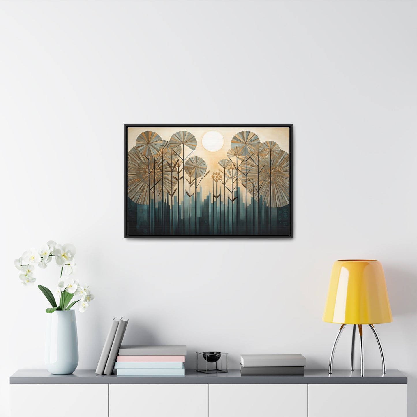 A Painting of Trees with Gold Circles Wall Art