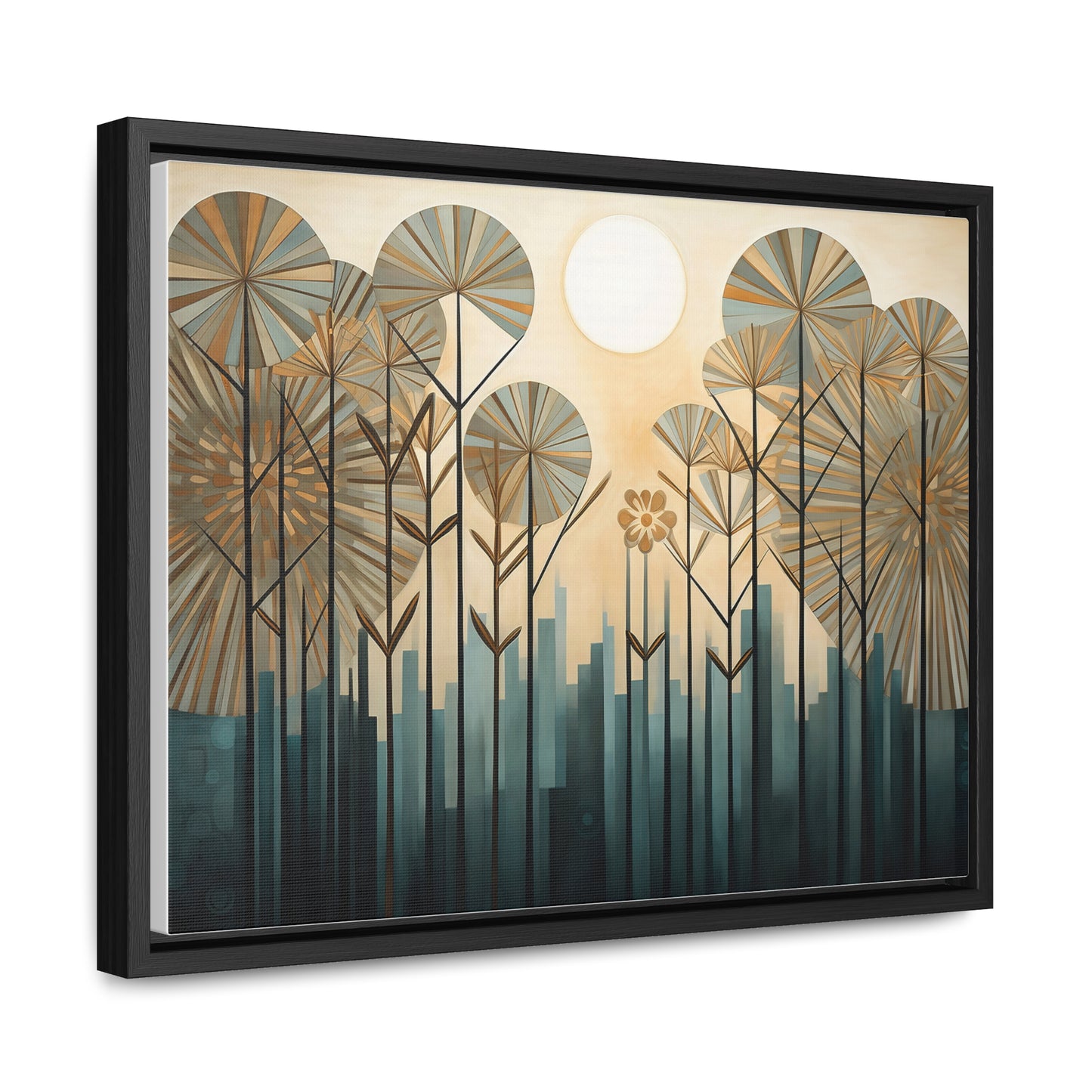 A Painting of Trees with Gold Circles Wall Art