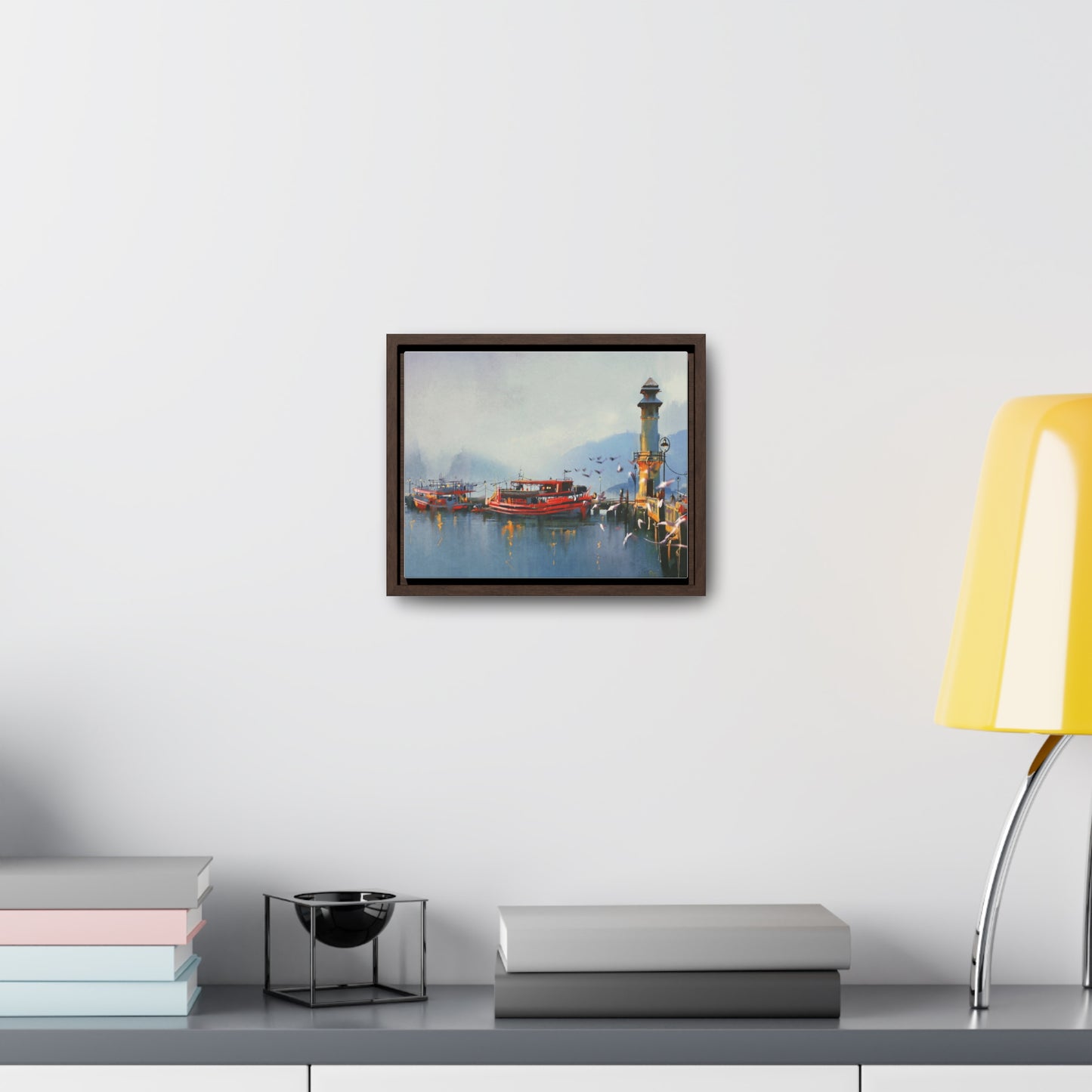Fishing Boat in Harbor At Morning, Watercolor Painting Style Wall Art