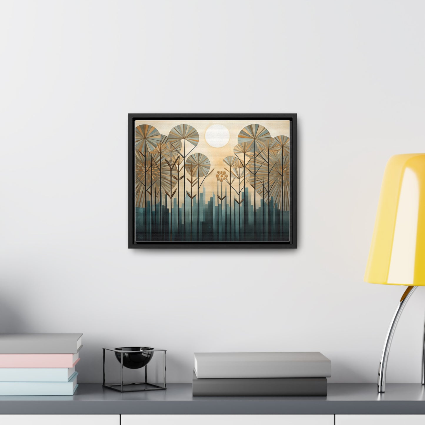 A Painting of Trees with Gold Circles Wall Art