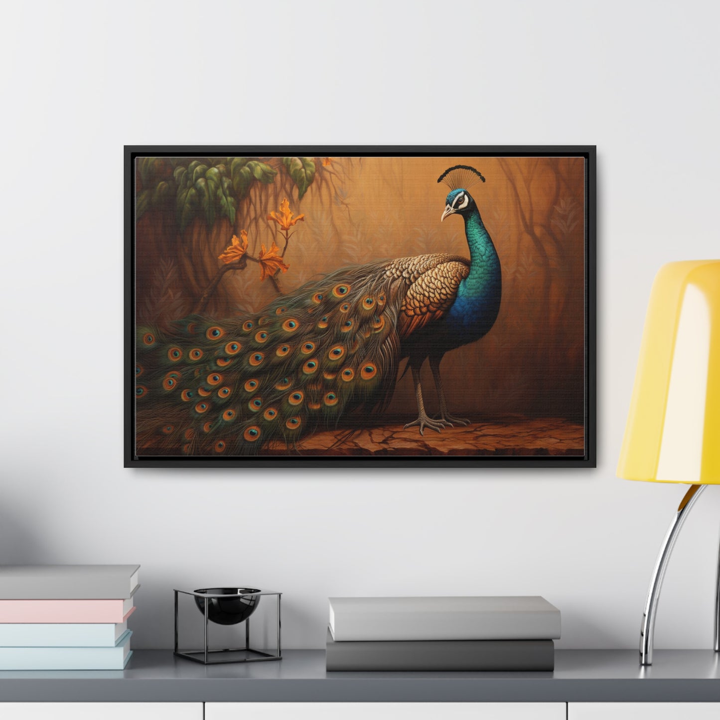 A Painting of a Peacock on a Branch Wall Art