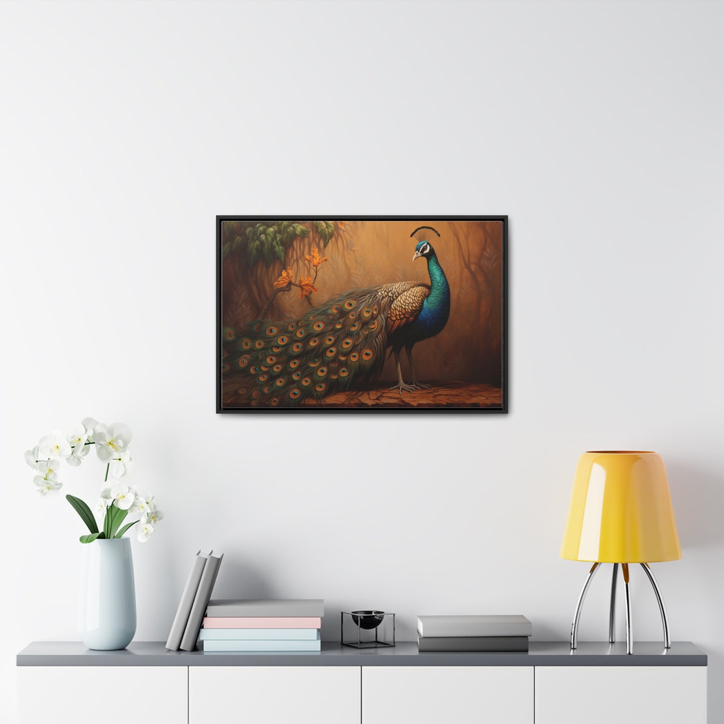 A Painting of a Peacock on a Branch Wall Art