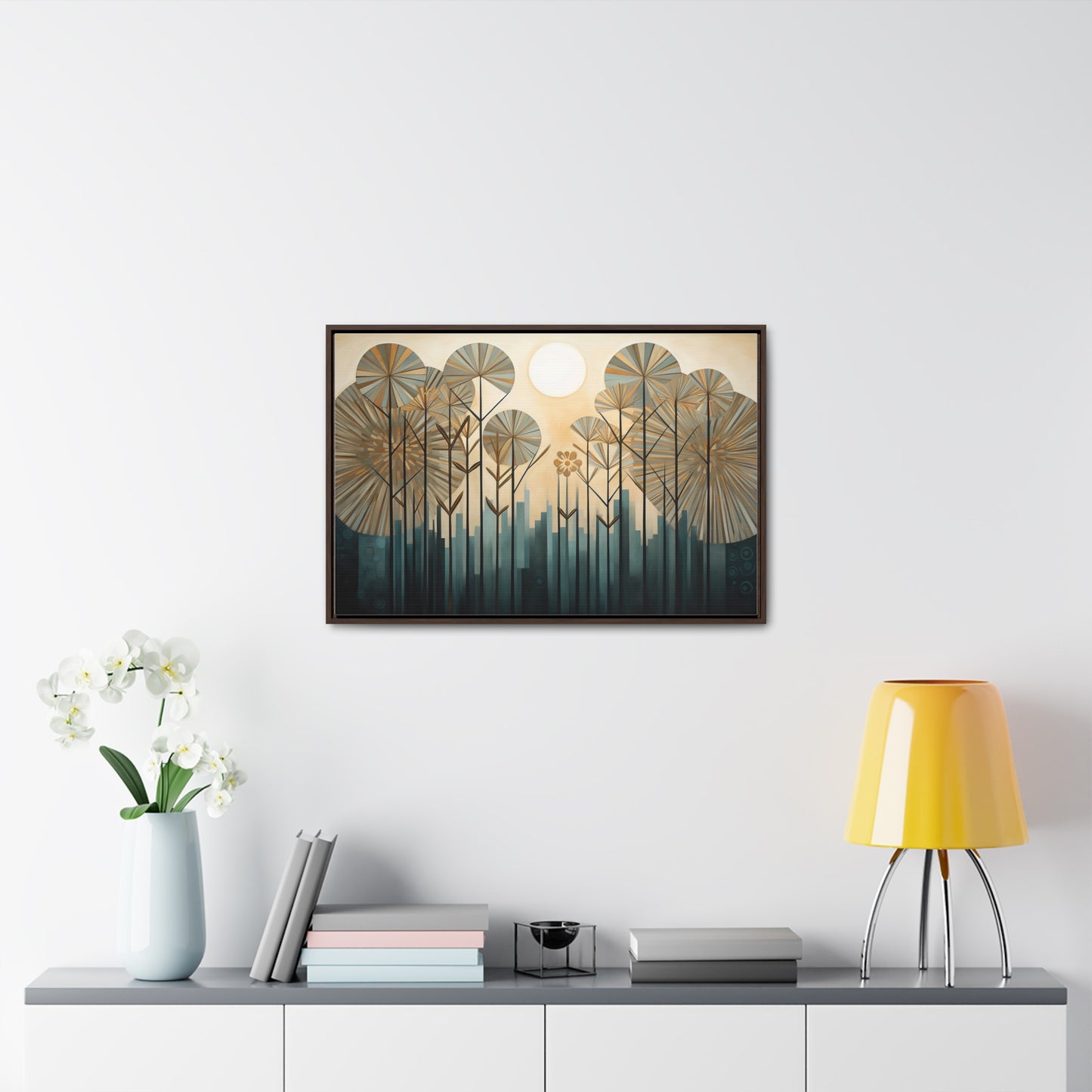 A Painting of Trees with Gold Circles Wall Art