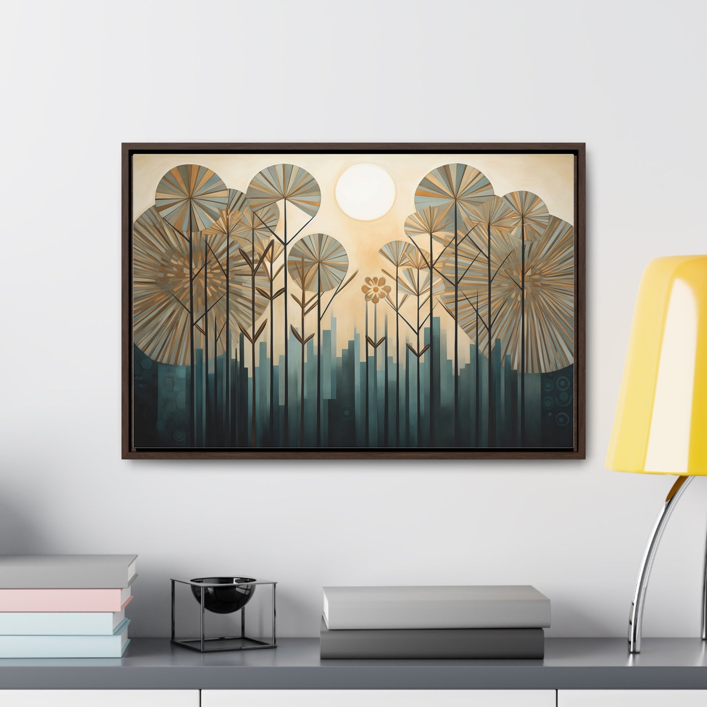 A Painting of Trees with Gold Circles Wall Art