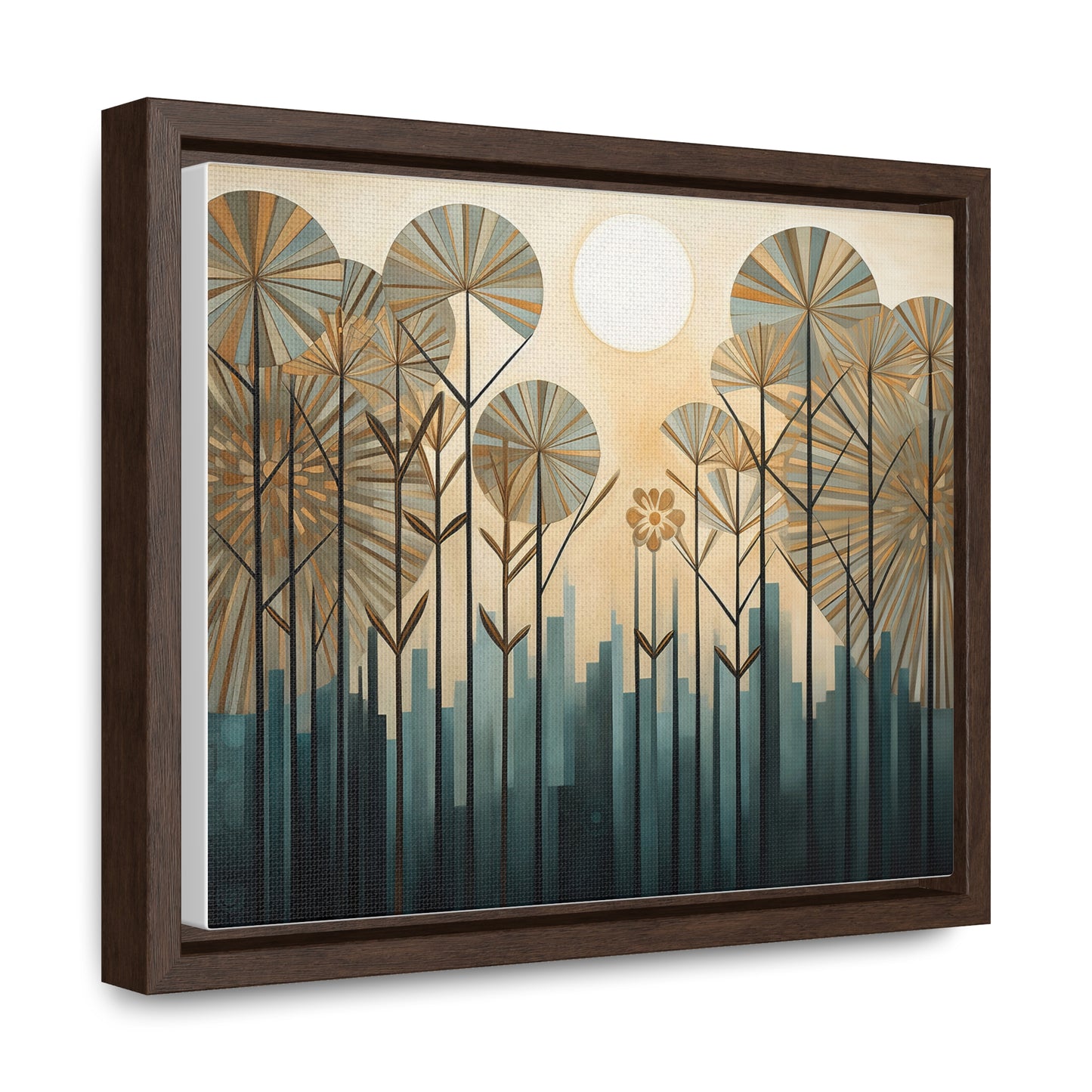 A Painting of Trees with Gold Circles Wall Art