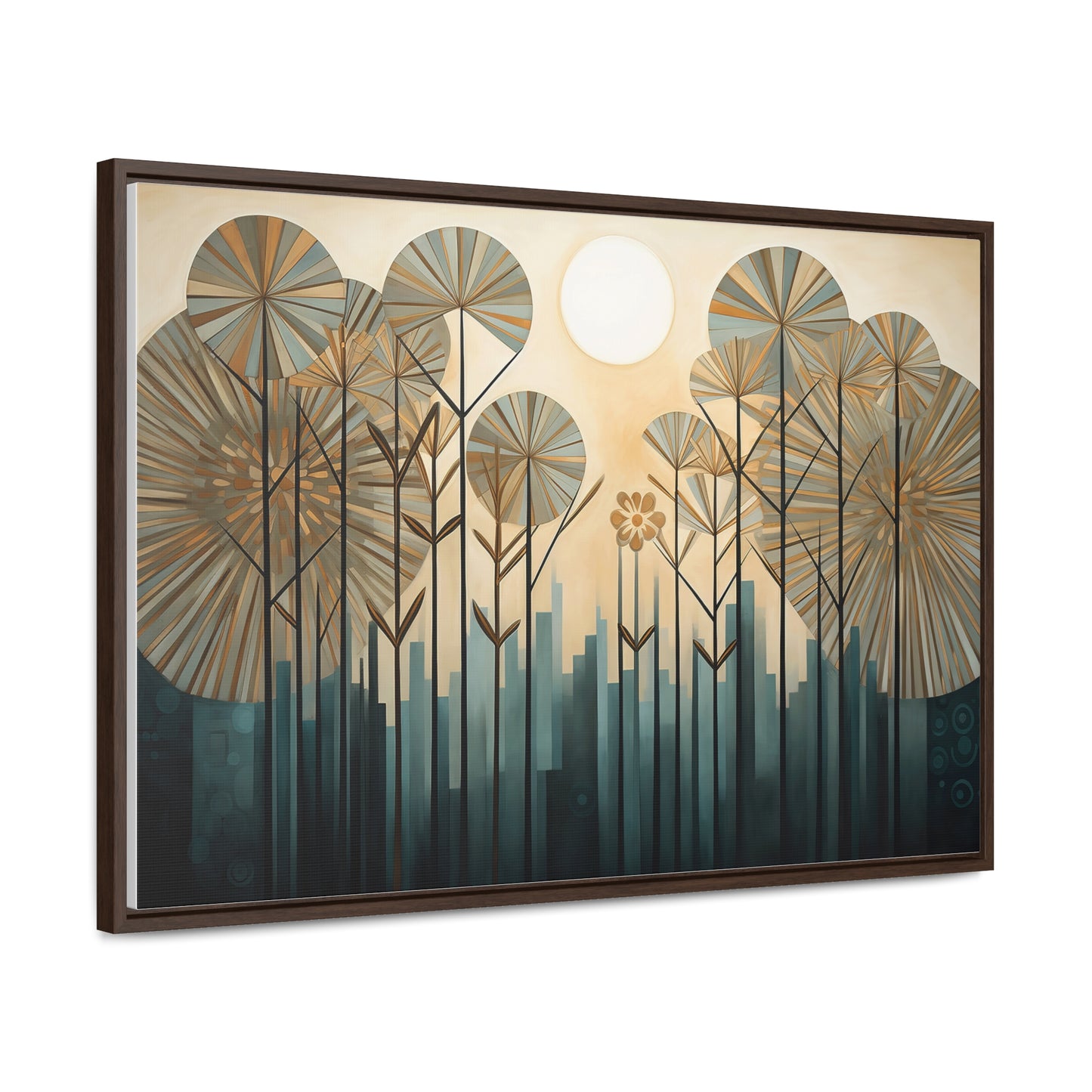 A Painting of Trees with Gold Circles Wall Art