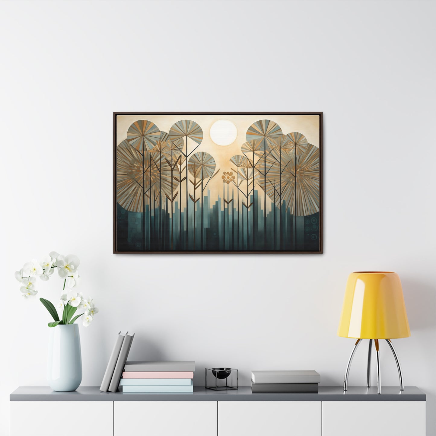 A Painting of Trees with Gold Circles Wall Art
