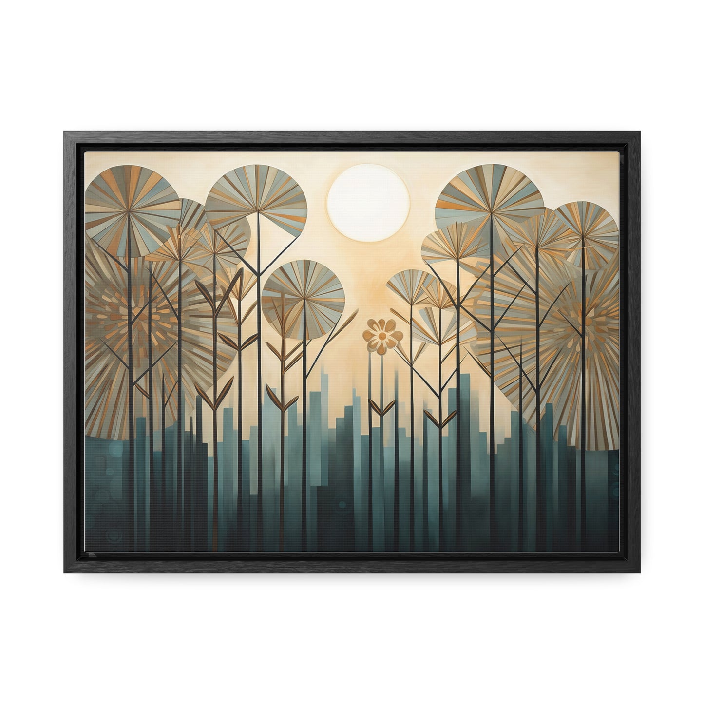 A Painting of Trees with Gold Circles Wall Art