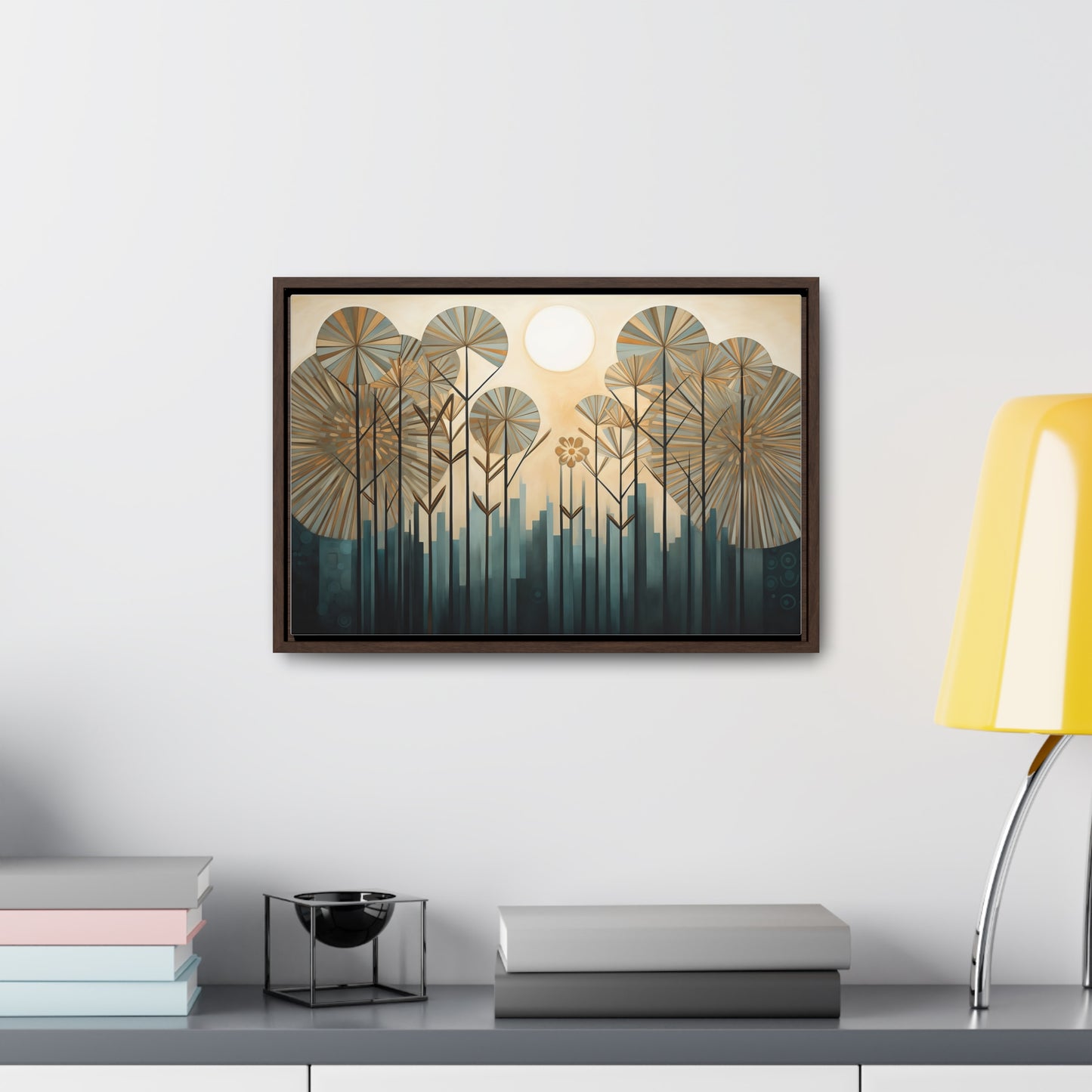 A Painting of Trees with Gold Circles Wall Art