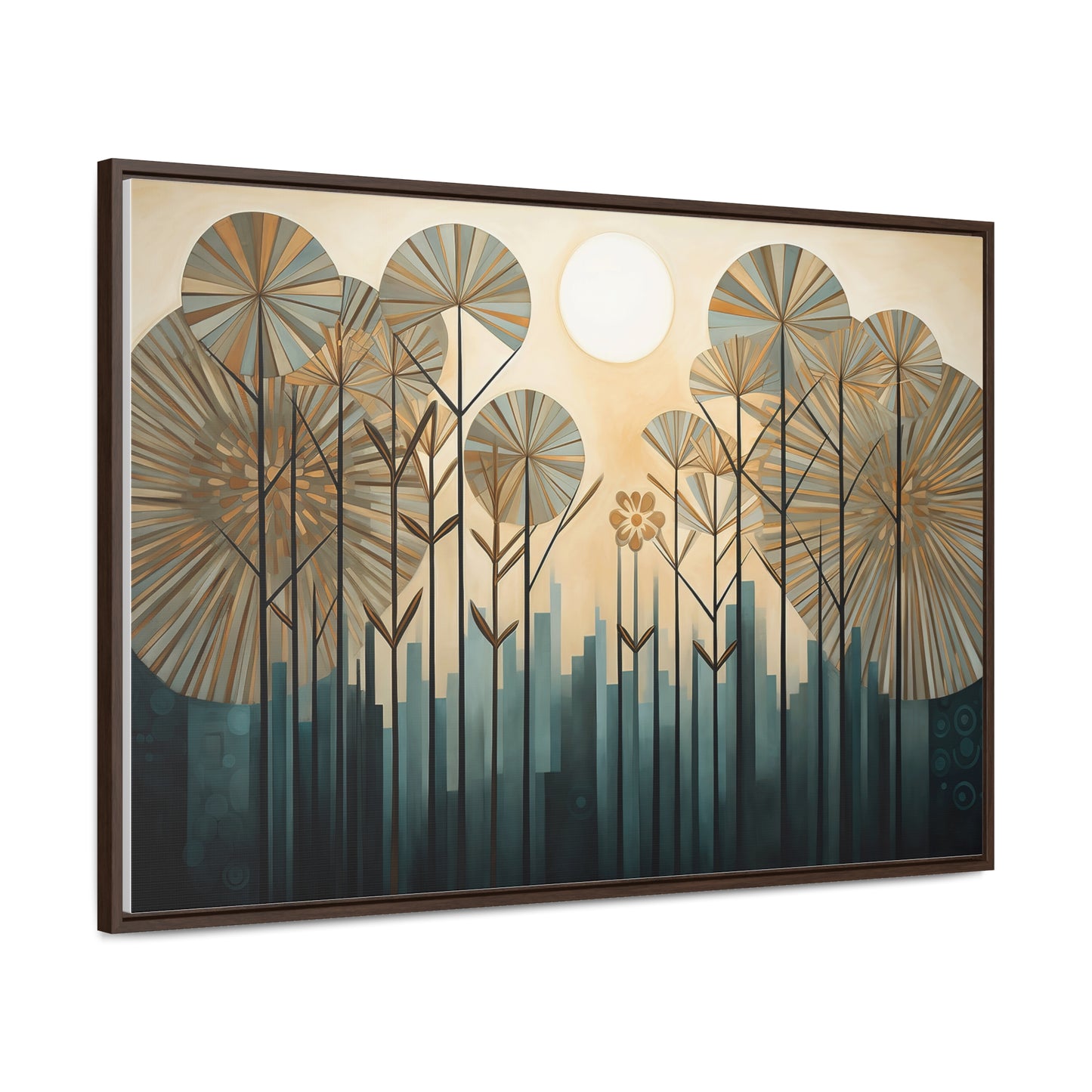 A Painting of Trees with Gold Circles Wall Art