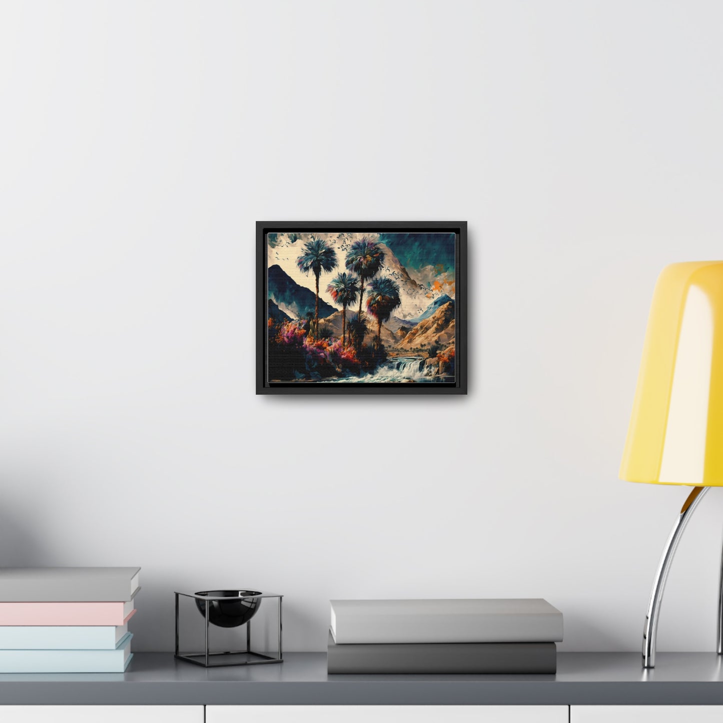 Vintage Oasis of Palm Trees Mountains Wall Art