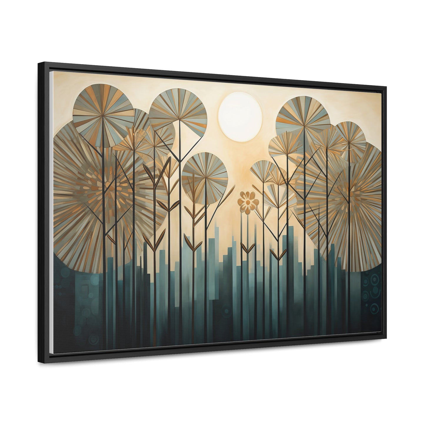A Painting of Trees with Gold Circles Wall Art
