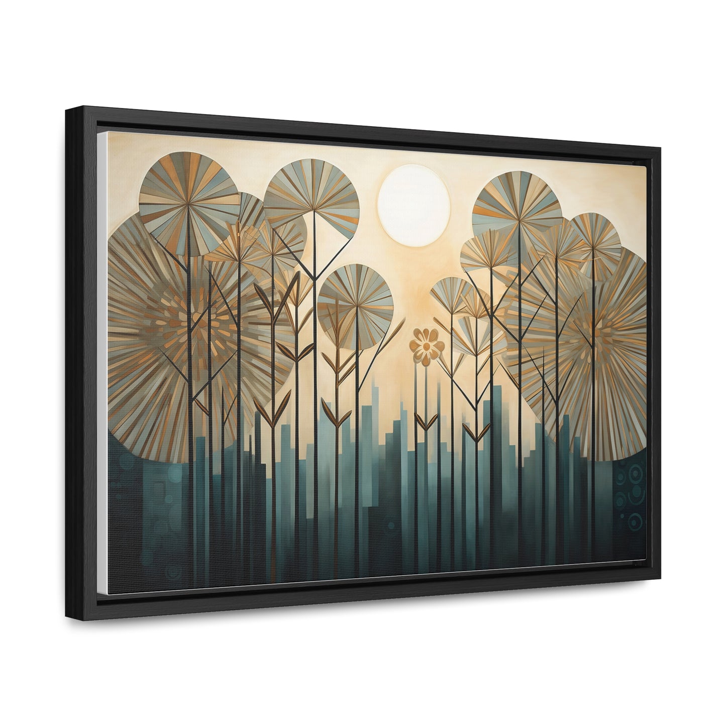 A Painting of Trees with Gold Circles Wall Art