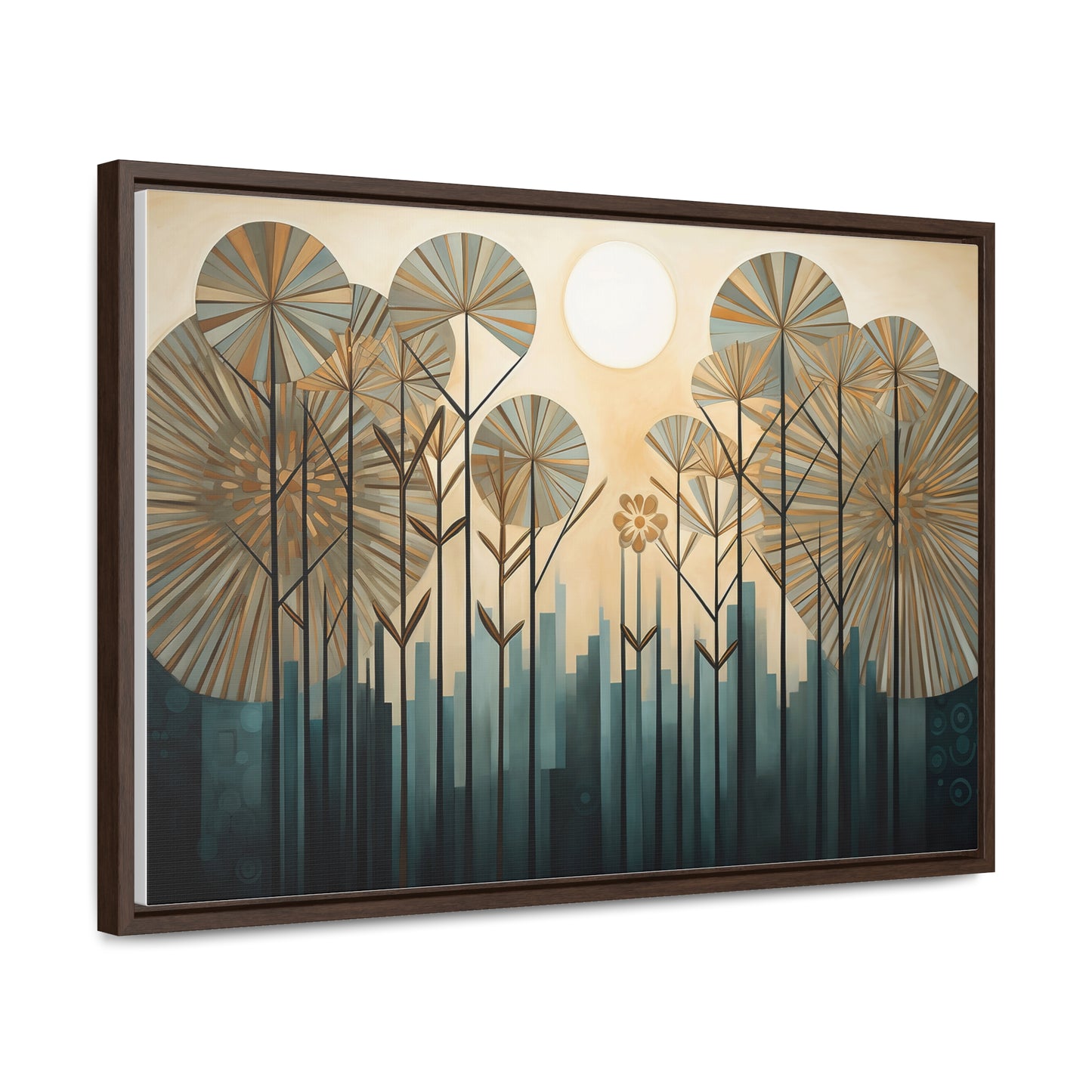 A Painting of Trees with Gold Circles Wall Art