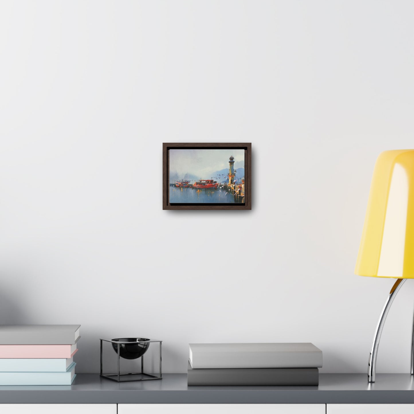 Fishing Boat in Harbor At Morning, Watercolor Painting Style Wall Art