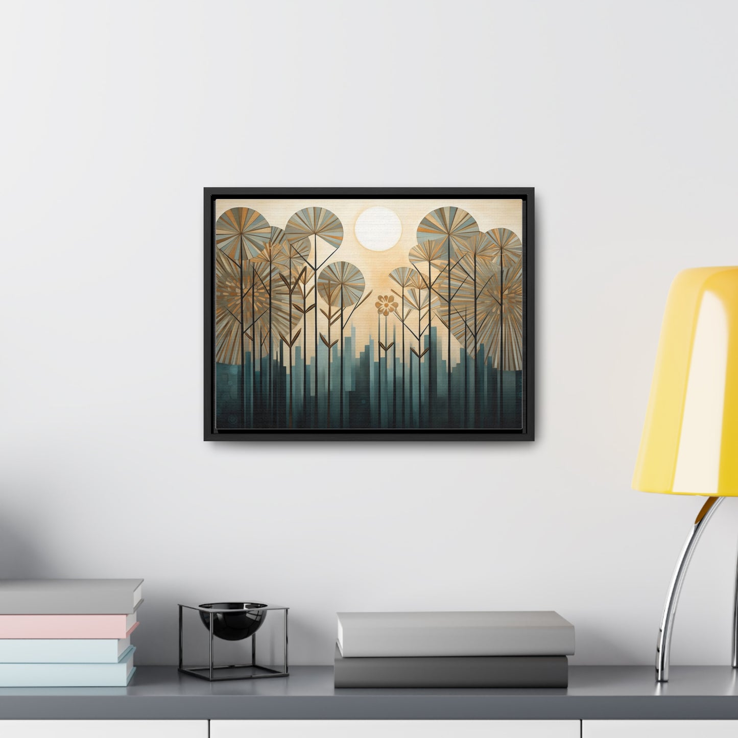 A Painting of Trees with Gold Circles Wall Art