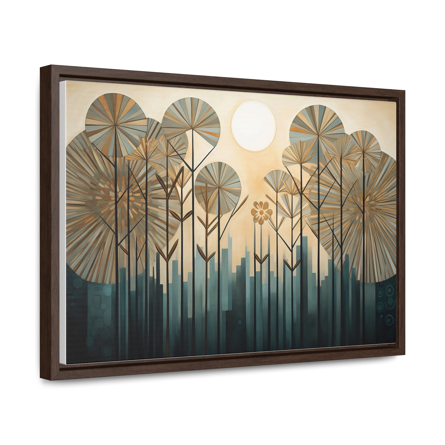 A Painting of Trees with Gold Circles Wall Art