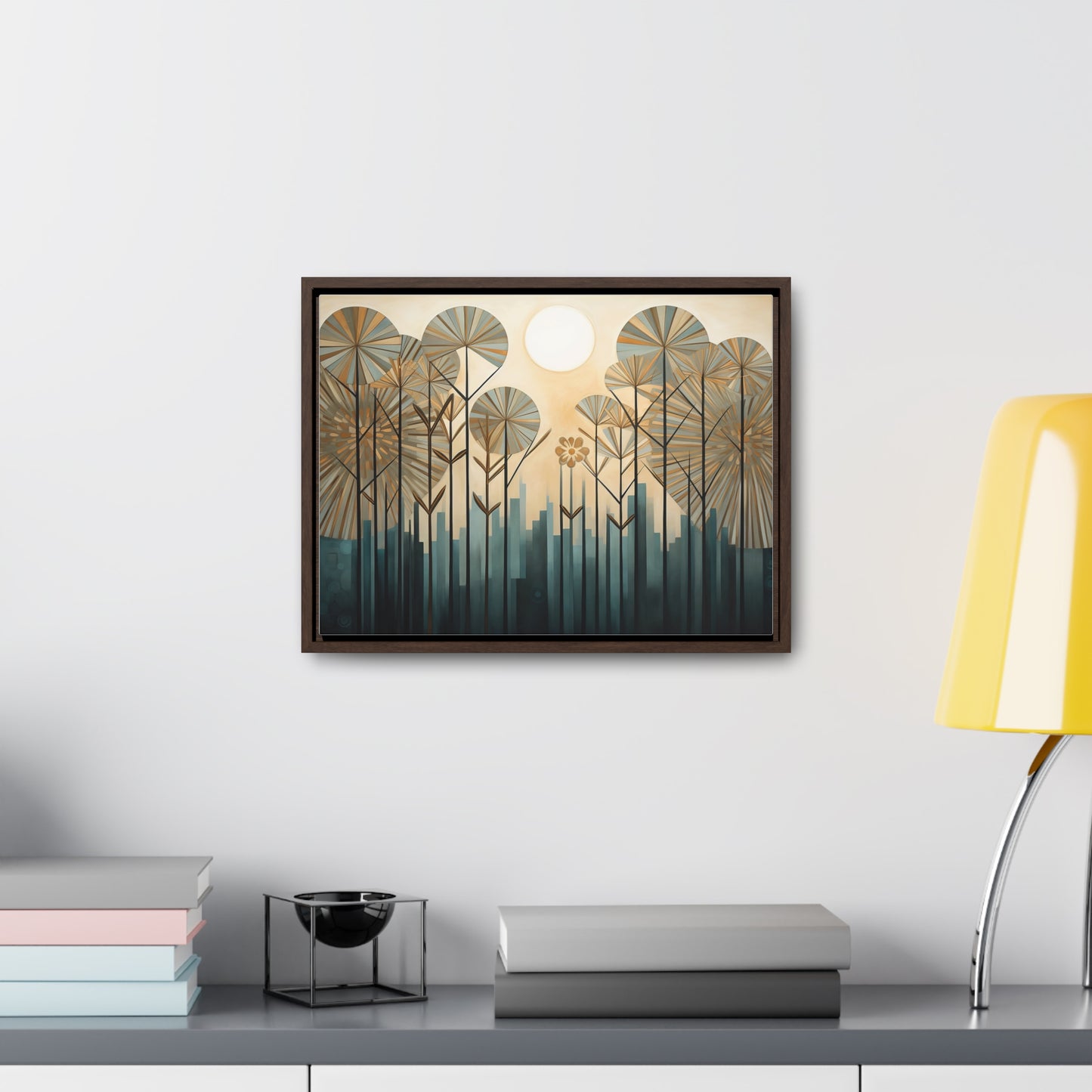 A Painting of Trees with Gold Circles Wall Art
