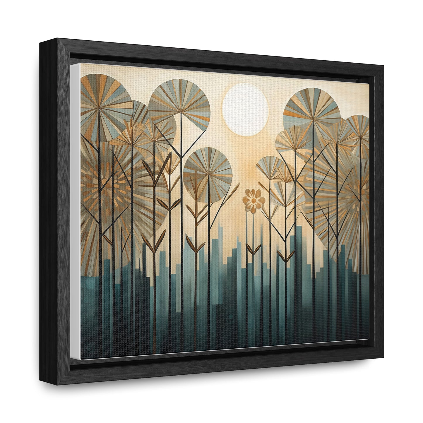 A Painting of Trees with Gold Circles Wall Art