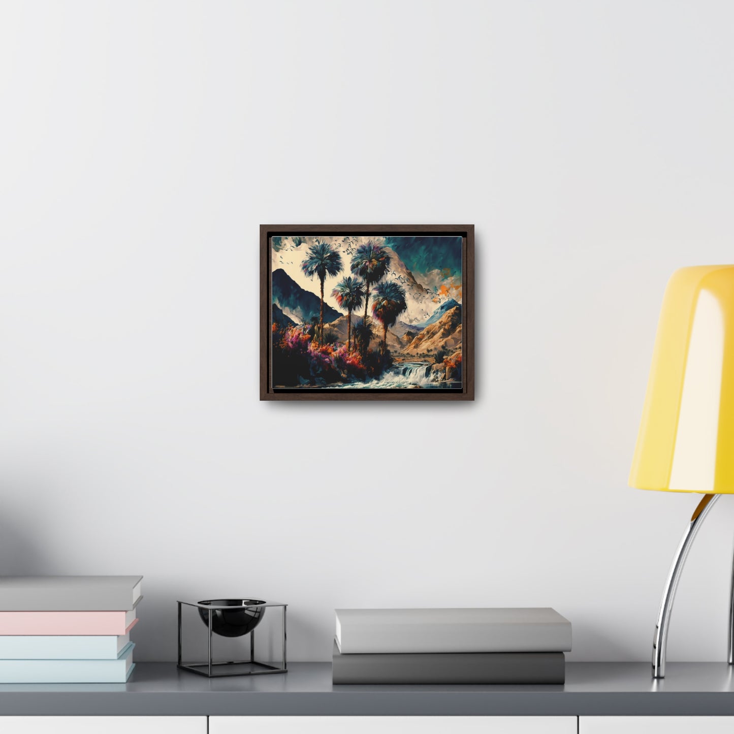 Vintage Oasis of Palm Trees Mountains Wall Art