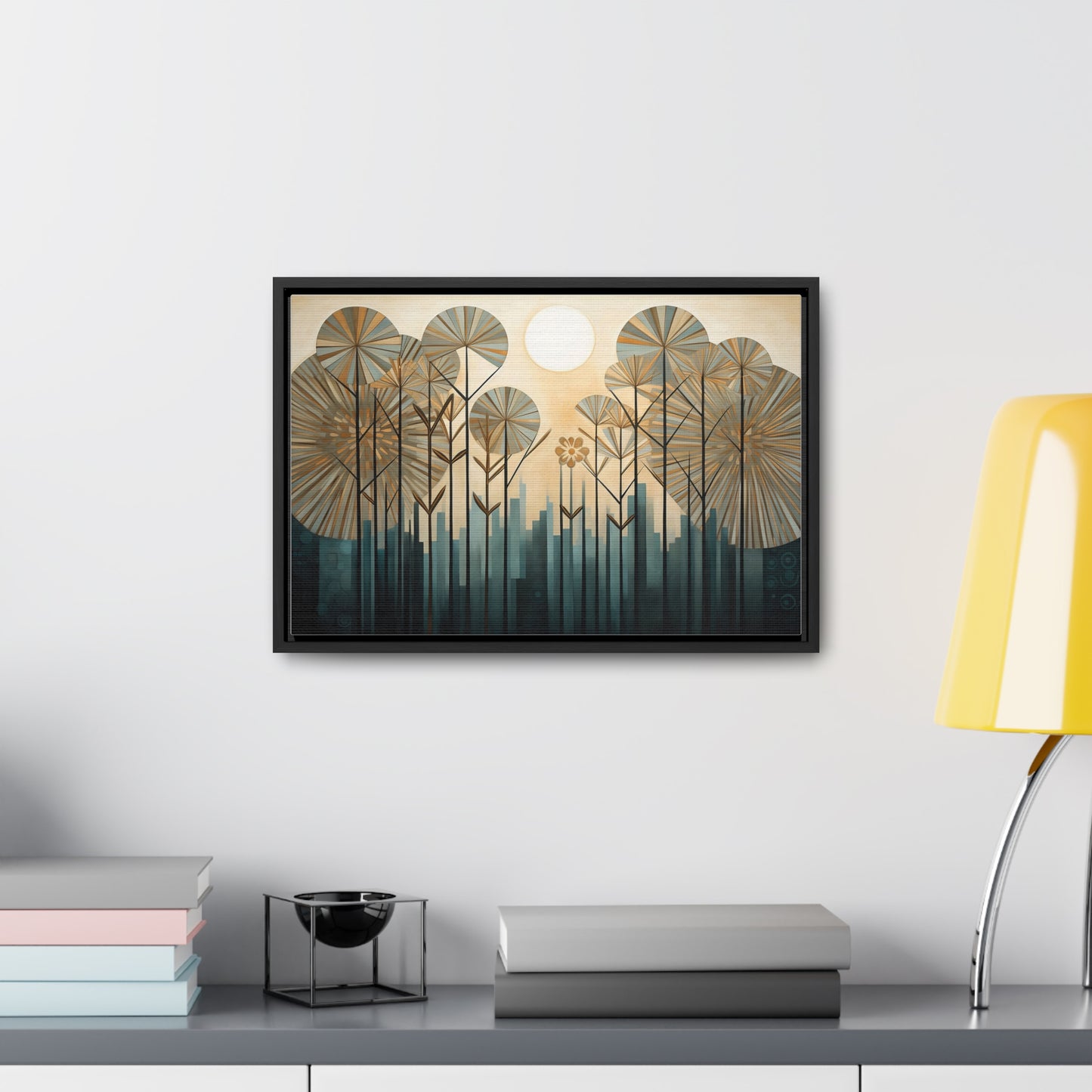 A Painting of Trees with Gold Circles Wall Art
