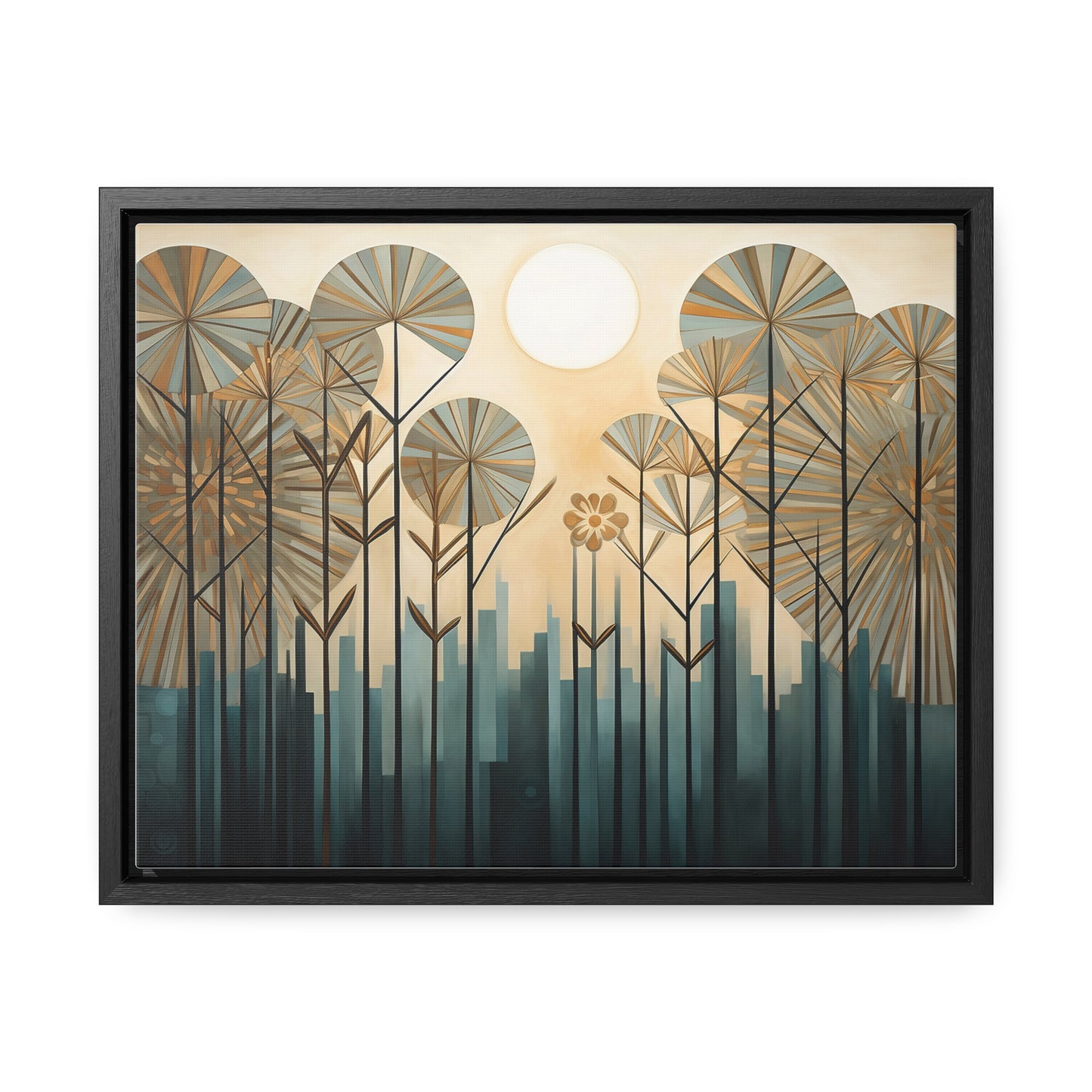 A Painting of Trees with Gold Circles Wall Art