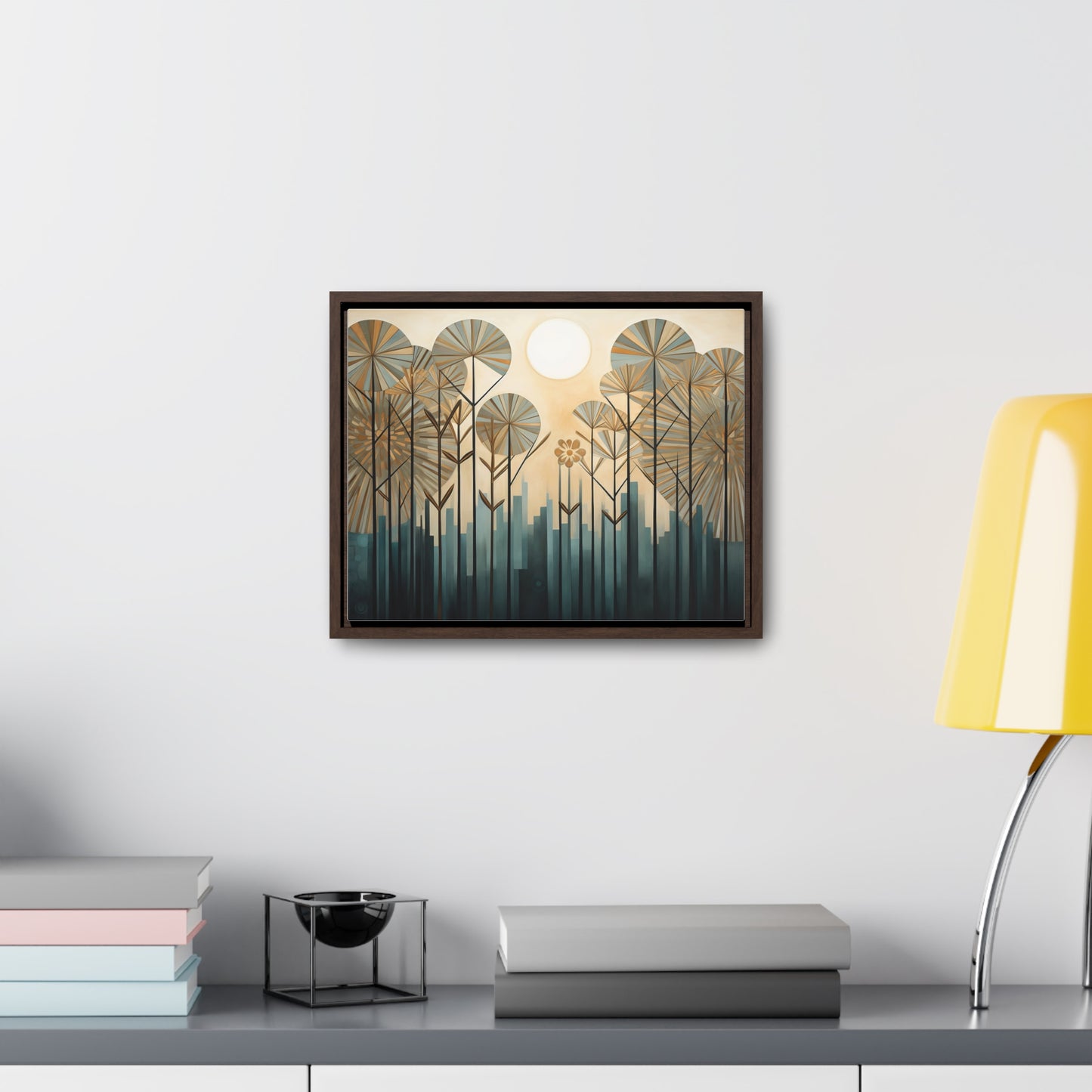 A Painting of Trees with Gold Circles Wall Art