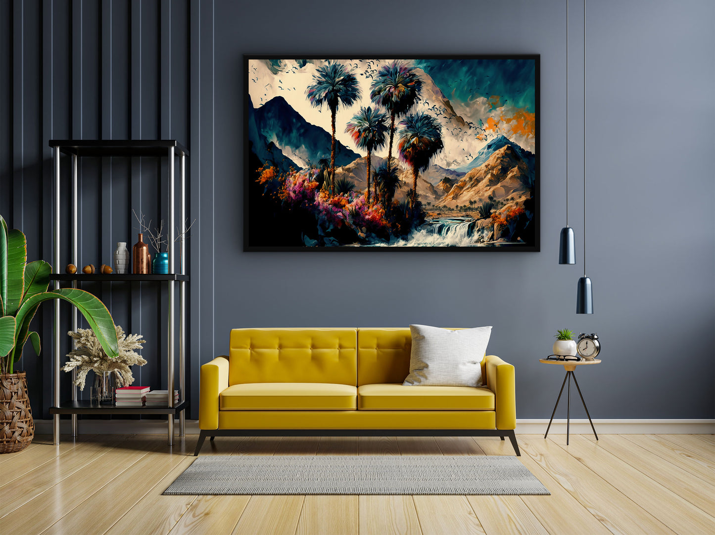 Vintage Oasis of Palm Trees Mountains Wall Art