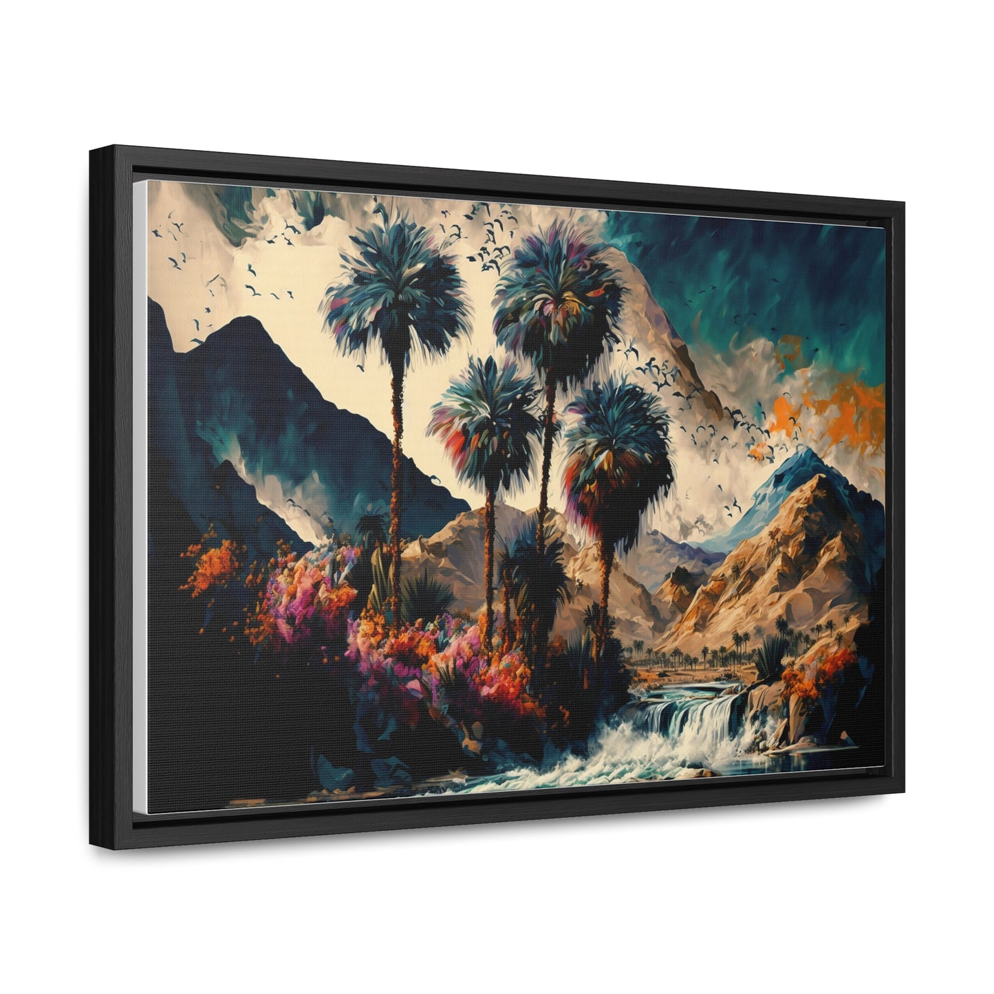 Vintage Oasis of Palm Trees Mountains Wall Art