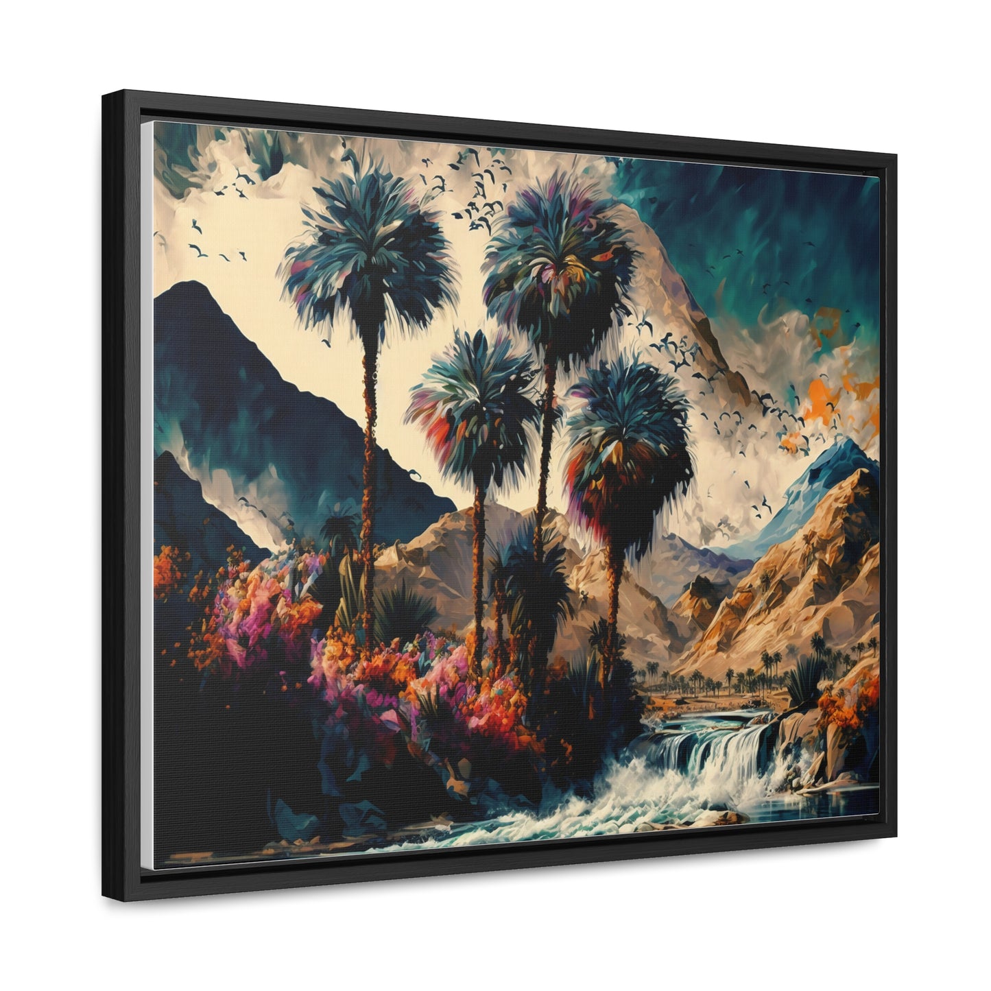 Vintage Oasis of Palm Trees Mountains Wall Art