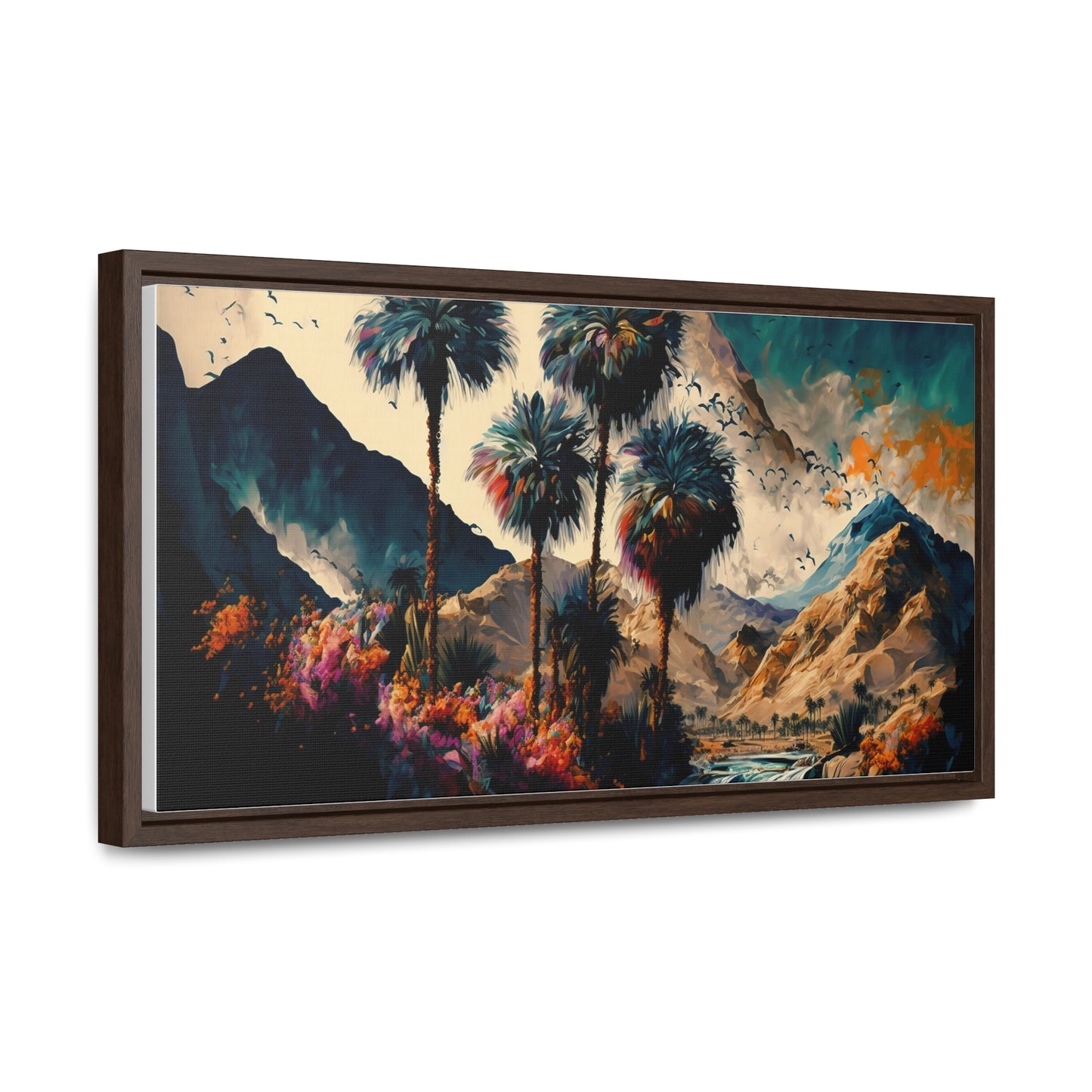 Vintage Oasis of Palm Trees Mountains Wall Art