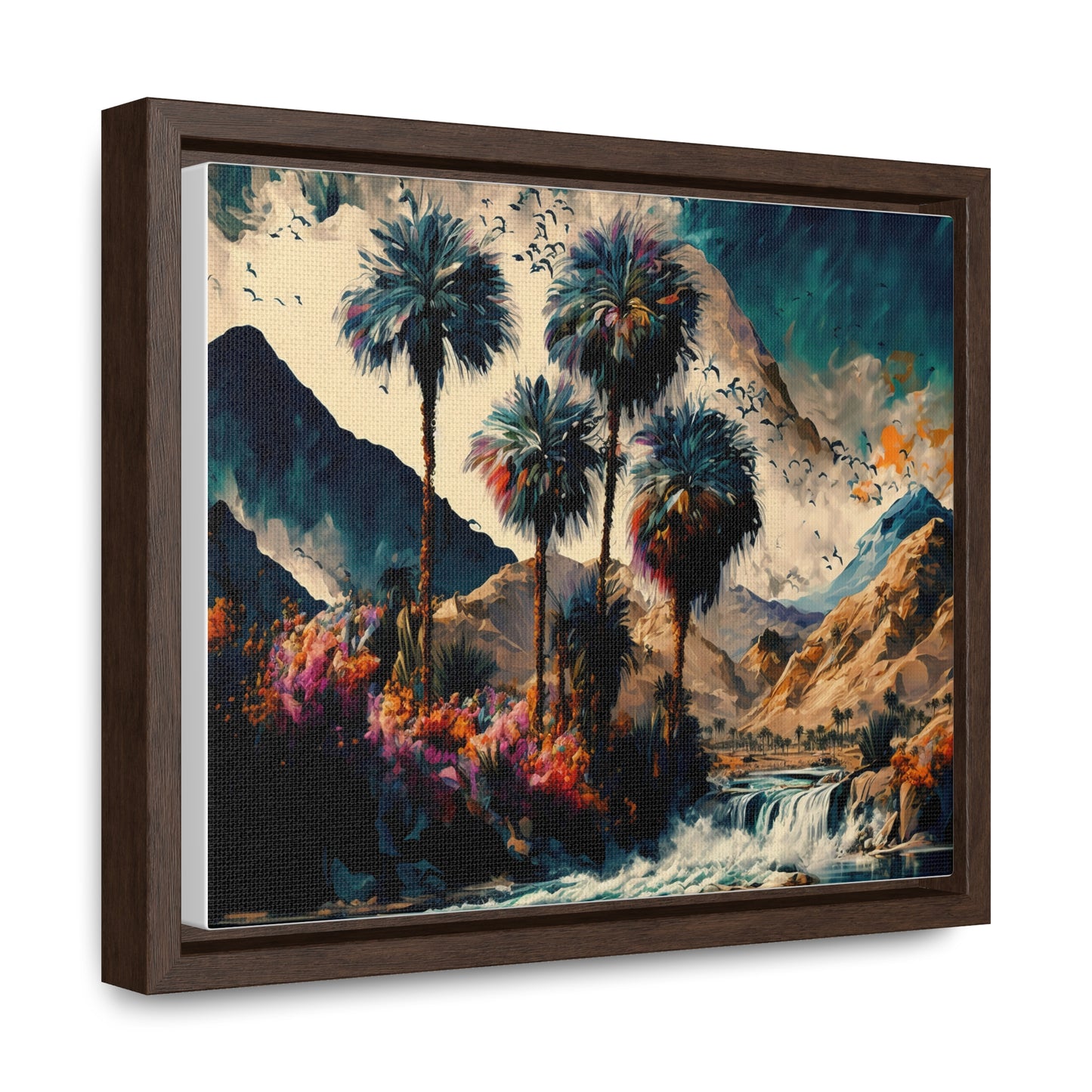 Vintage Oasis of Palm Trees Mountains Wall Art