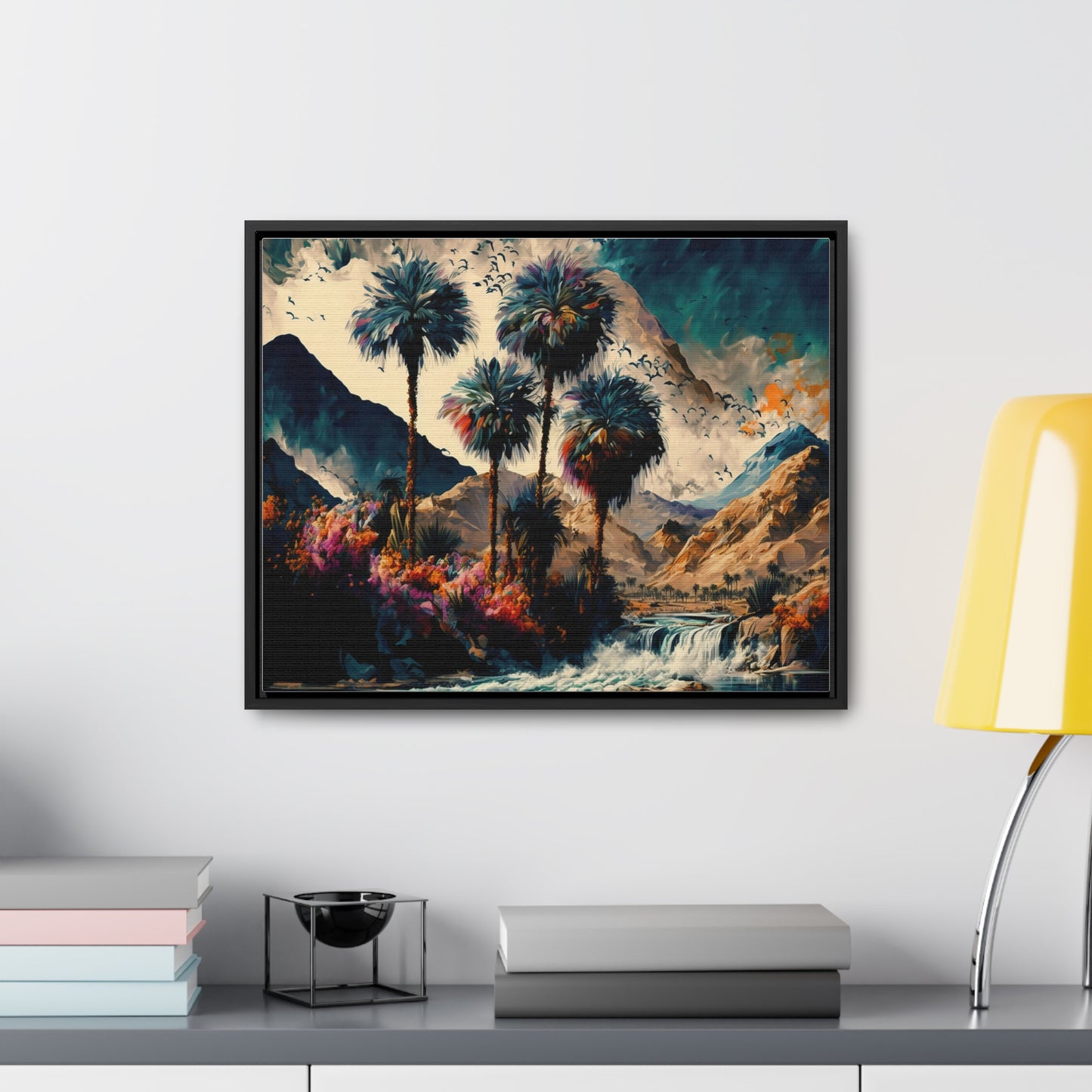 Vintage Oasis of Palm Trees Mountains Wall Art