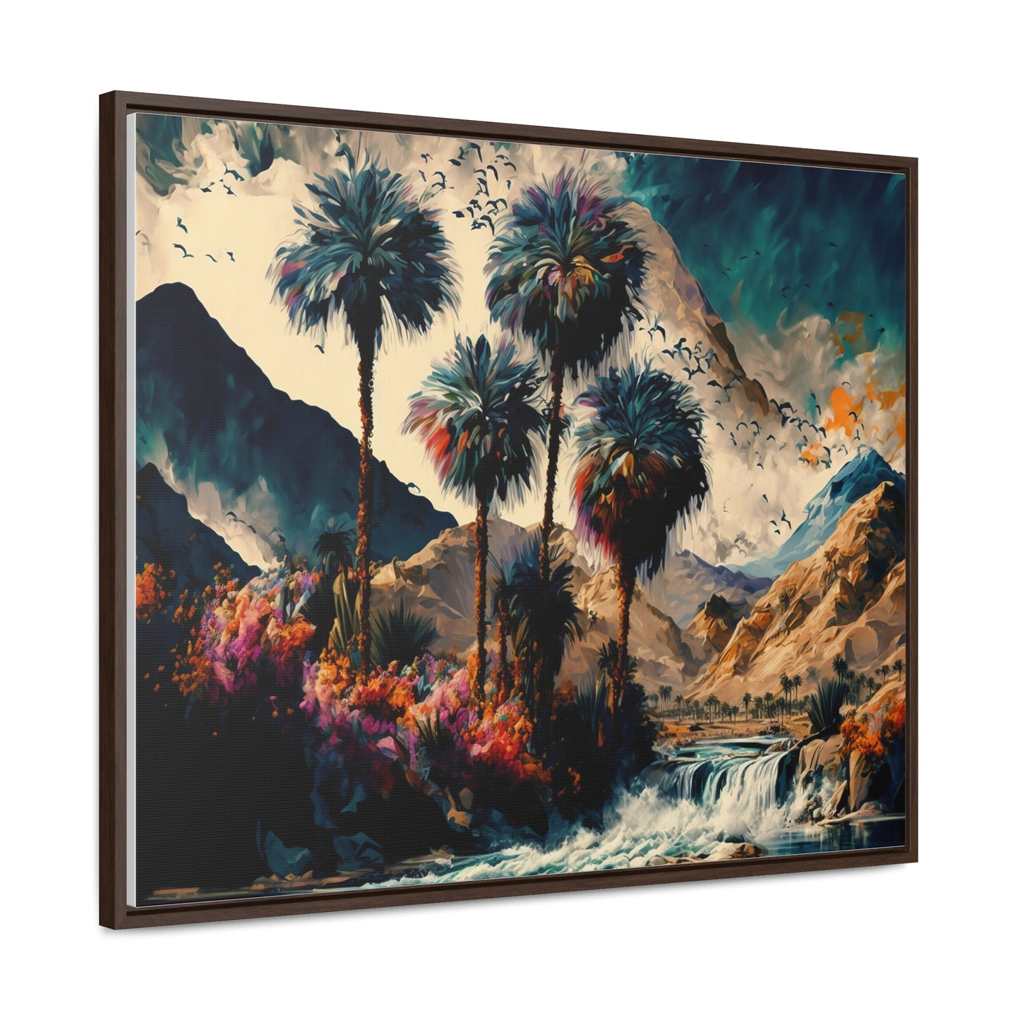 Vintage Oasis of Palm Trees Mountains Wall Art