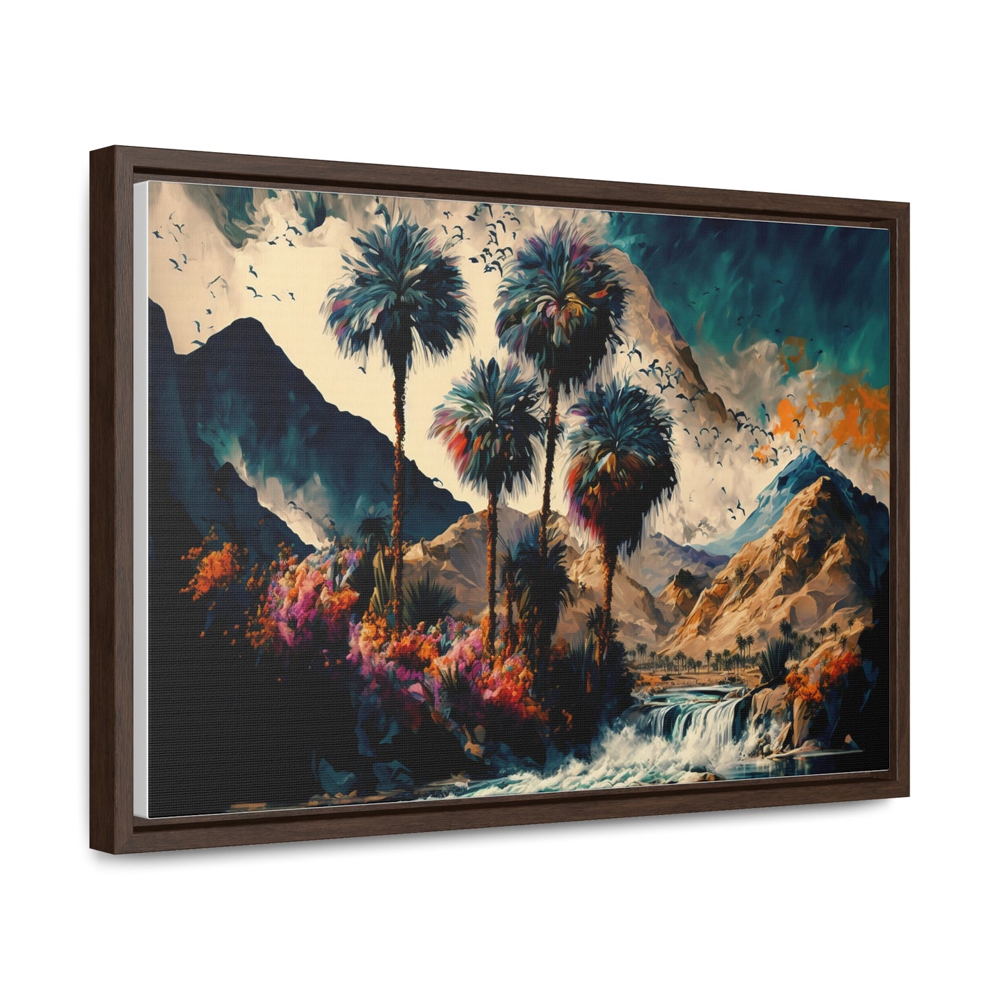 Vintage Oasis of Palm Trees Mountains Wall Art