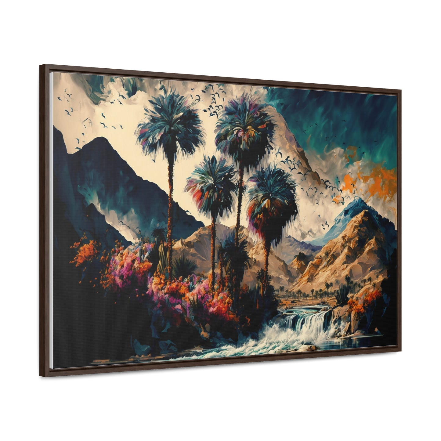 Vintage Oasis of Palm Trees Mountains Wall Art