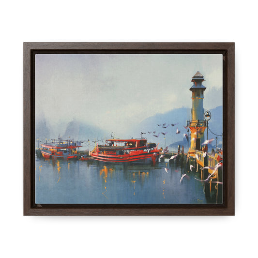 Fishing Boat in Harbor At Morning, Watercolor Painting Style Wall Art