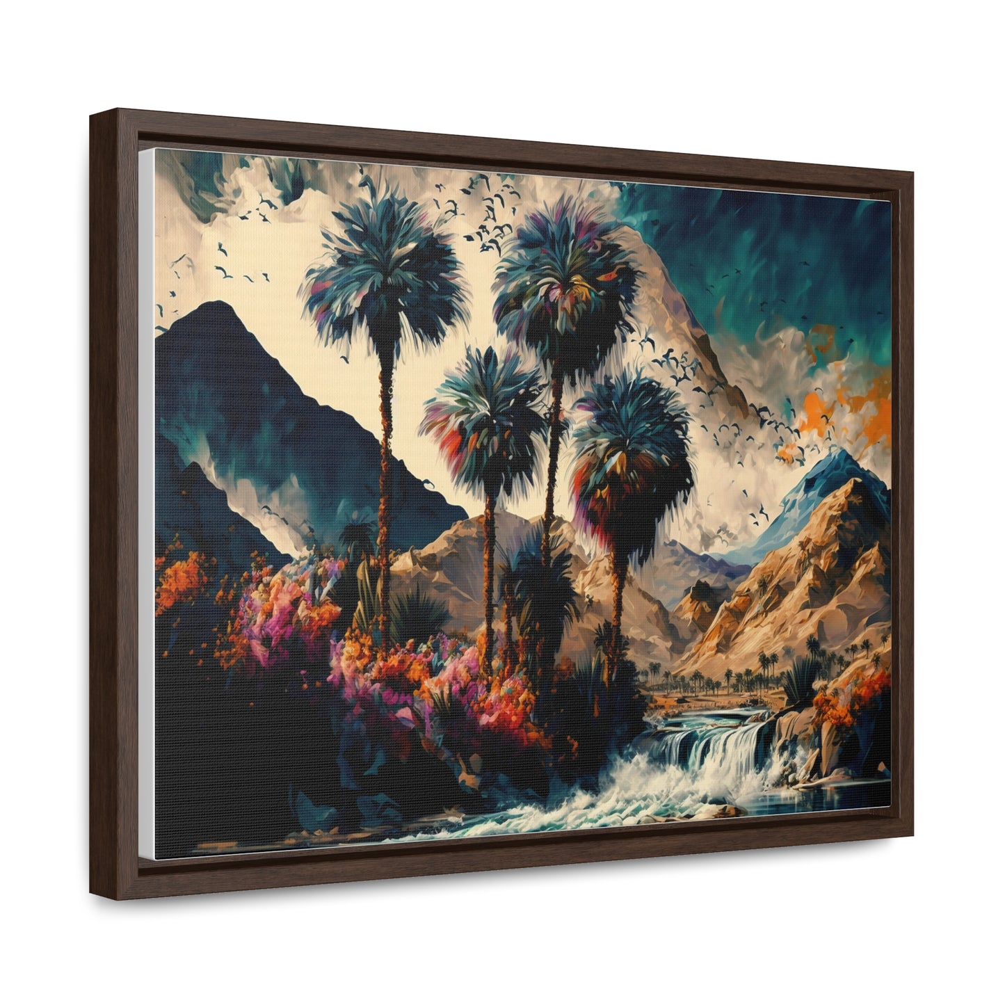 Vintage Oasis of Palm Trees Mountains Wall Art