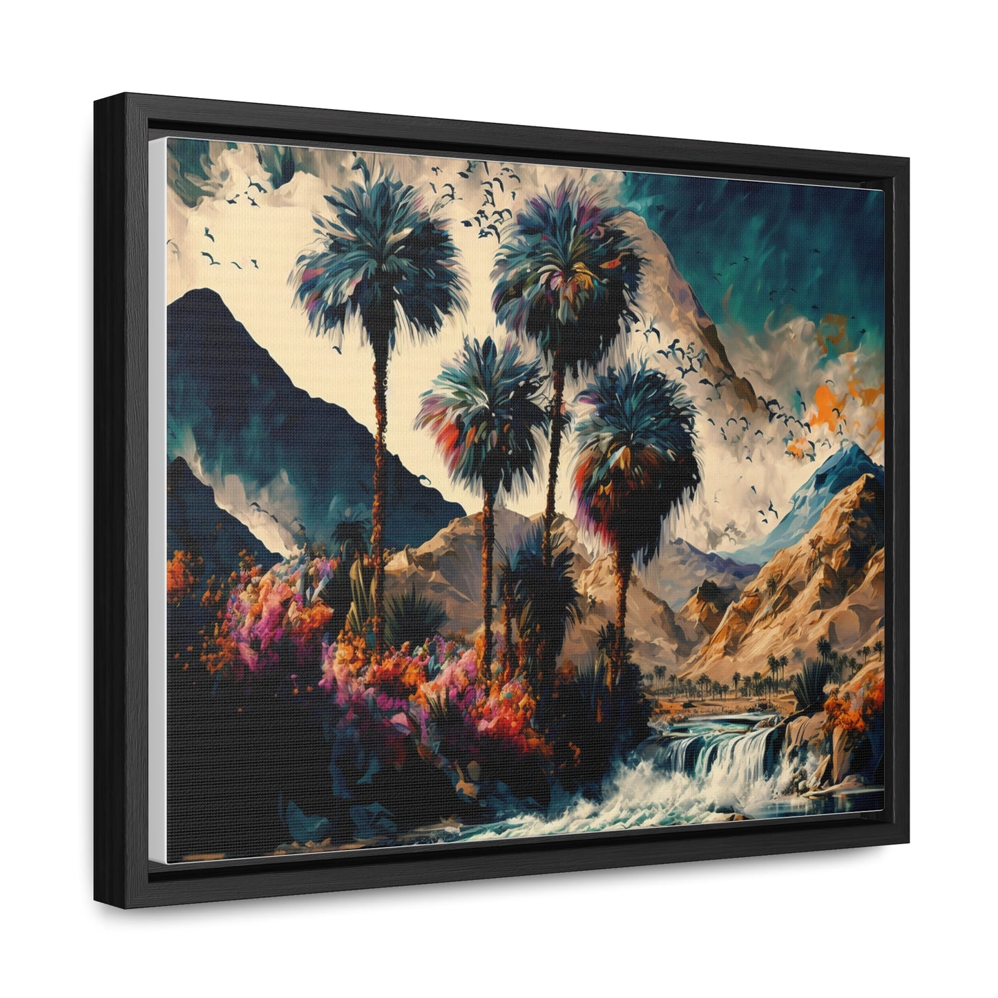 Vintage Oasis of Palm Trees Mountains Wall Art