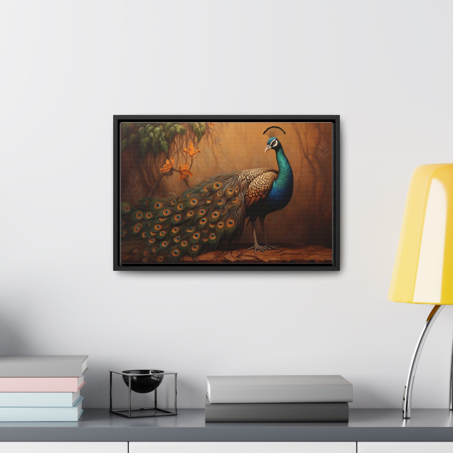 A Painting of a Peacock on a Branch Wall Art